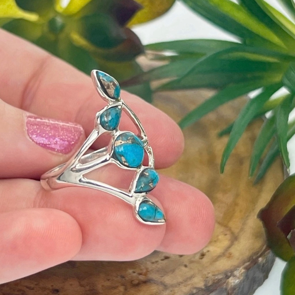 Sterling Silver 925 Turquoise Ring Size 10 Blue Copper Southwest Boho - Picture 5 of 8